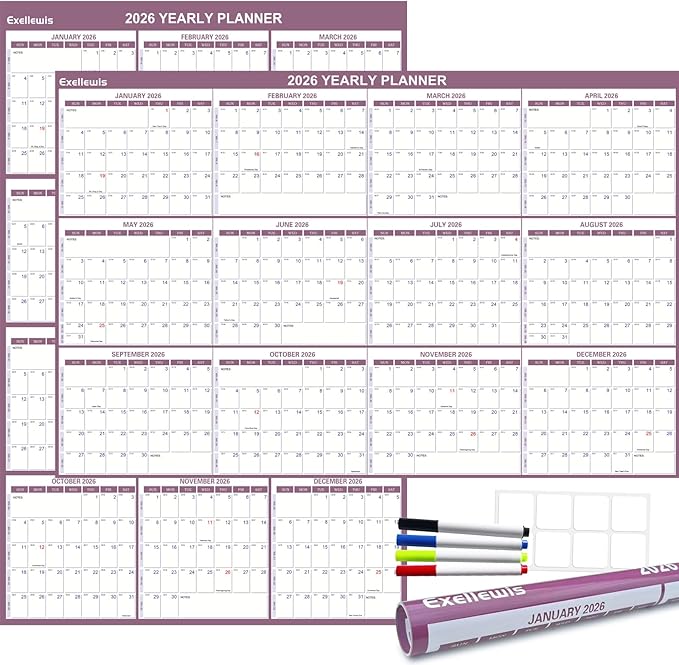 2026 Wall Calendar 24" x 36", 12 Months from January to December, Dry Erase Large Annual Yearly Planner, Horizontal/Vertical Calendar for Easy Planning, Organizing (rosy mauve)