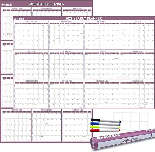 2026 Wall Calendar 24" x 36", 12 Months from January to December, Dry Erase Large Annual Yearly Planner, Horizontal/Vertical Calendar for Easy Planning, Organizing (rosy mauve)