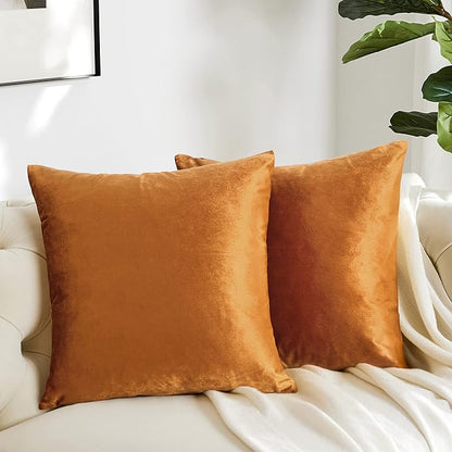 GIGIZAZA Decorative Couch Throw Pillow Covers,Set of 2 Orange Square Pillow Cushion Covers 22x22,Pillow Cases Velvet Pillow Covers