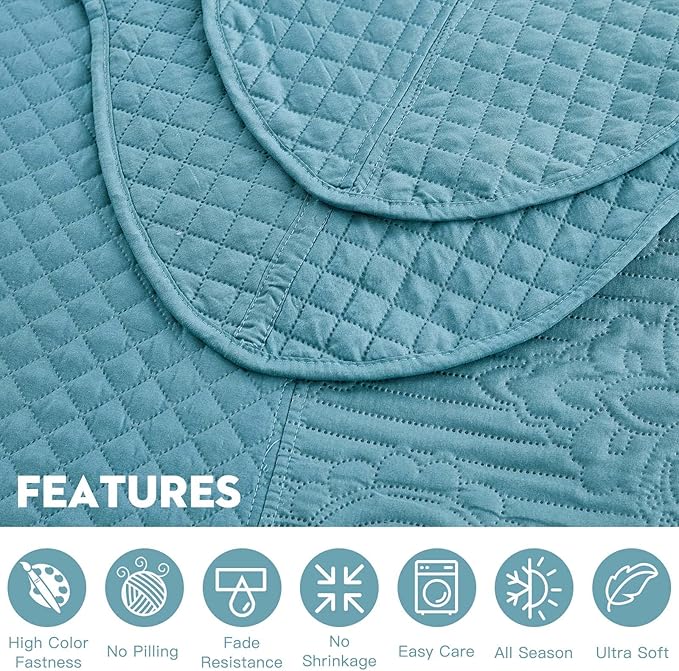 HZ & HY Oversized King Bedspread, Ultrasonic Coverlet Bedding Set, Lightweight Thin Comforter, Reversible, 5 Piece, 100% Microfiber, Lagoon