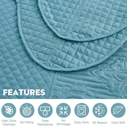 HZ & HY Oversized King Bedspread, Ultrasonic Coverlet Bedding Set, Lightweight Thin Comforter, Reversible, 5 Piece, 100% Microfiber, Lagoon