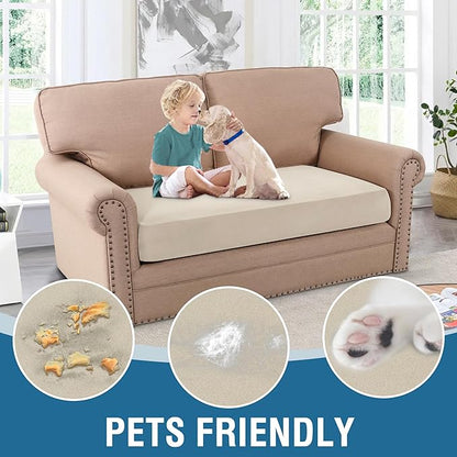 H.VERSAILTEX Fleece Couch Cushion Covers Stretch Loveseat Covers for 2 Cushion Couch Loveseat Covers Comfortable and Durable Fabric (2 Seater Cushion Cover, Ivory)
