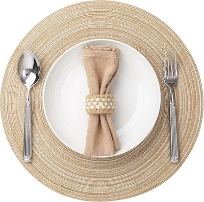 Round Placemats Set of 12 Woven Placemats Washable Braided Table Mats for Dining Table Heat Resistant Non-Slip Circle Place Mats(Beige)