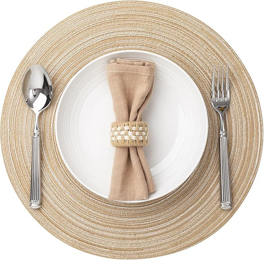 Round Placemats Set of 4 Woven Placemats Washable Braided Table Mats for Dining Table Heat Resistant Non-Slip Circle Place Mats(Beige)