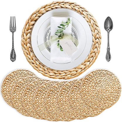 Woven Placemats Set of 8, Table Mats Set of 8, Water Hyacinth Round Placemats for Round Table, Chargers for Dinner Plates, Wicker Chargers for Dinner Plates, Woven Placemat, Place Mats 11.8 in