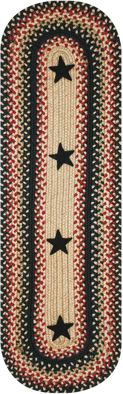Homespice Primitive Star Gloucester Braided Oval Table Runner, Warm Primitive Decor, Black and Red 11x36 - Jute Dining Table Accessories - Rich Colors, Easy to Clean, Durable and Protects Furniture