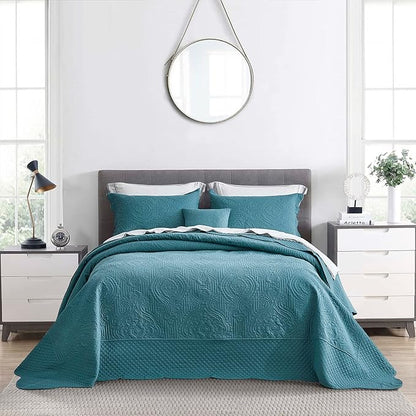 HZ & HY Oversized King Bedspread, Ultrasonic Coverlet Bedding Set, Lightweight Thin Comforter, Reversible, 5 Piece, 100% Microfiber, Lagoon