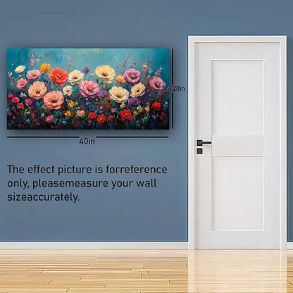 Vibrant Multicolor Flower Picture Print Canvas Wall Art Living Room Dining Room Office Study Bedroom Wall Decor Wall Art Prints Modern Style Artwork Waterproof Ready to Hang - 20x40 Inch