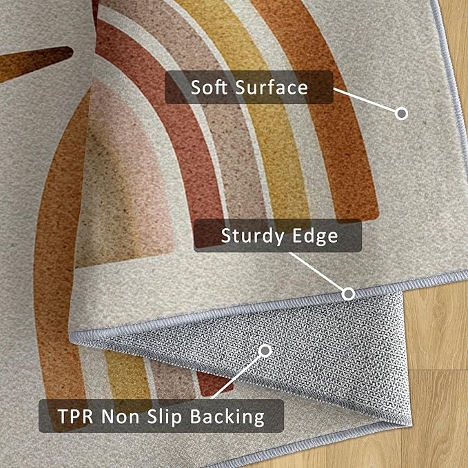 Minimalist Rug, 3x5 Area Rugs Boho Sun Rainbow Arch Pattern for Entryway, Living Room, Bedroom, Minimalist Home Decor Accessories Indoor Carpet, Non Slip & Machine Washable