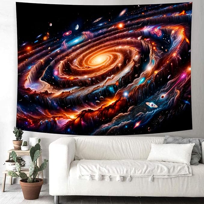 Delur Galaxy Tapestry Spiral Universe Planet Starry Sky Wall Hanging Tapestry Outer Space Nebula Cosmic Psychedelic Abstract Headboard for Bedroom Living Room Home Decor (70.8" x 92.5")