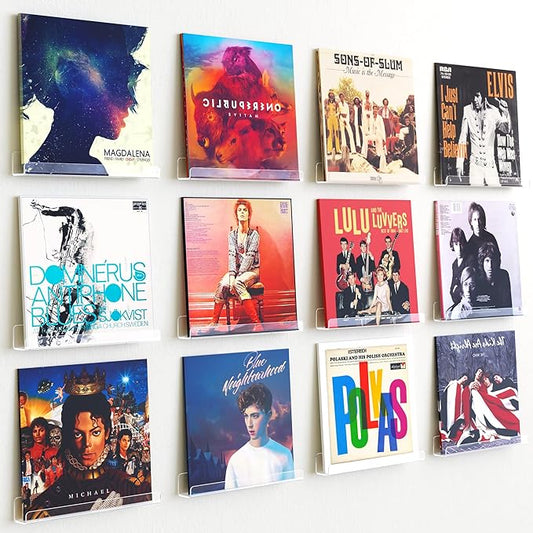 upsimples 12 Pack Vinyl Record Wall Mount Shelves, 12" Vinyl Holder for Album Record Storage & Display, Clear Acrylic Floating Shelves for Wall Decor, Kids Bookshelf, Magazine Rack, Picture Ledge