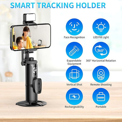 Auto Face Tracking Tripod 360° Rotating Auto Tracking Phone Holder with Remote and Gesture Control,No App, for Live Video Recording Tiktok Live Vlog Streaming Video,Rechargeable Battery
