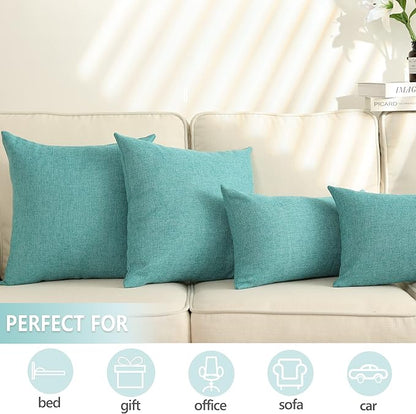 Stellhome Burlap Large Throw Pillow Covers Textured Farmhouse Linen Pillowcase for Bed Couch Sofa Bench Rustic Pillows Neutral Accent Cushion Cases Set of 2, 24 x 24 inch (60 x 60 cm), Blue Green
