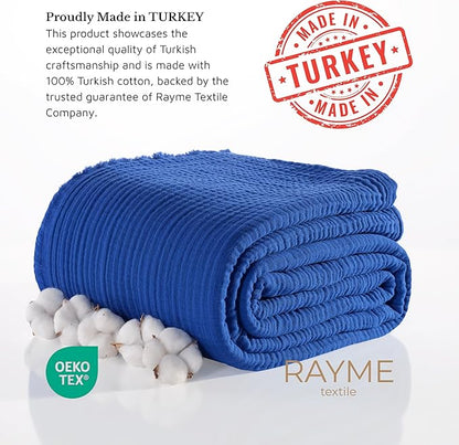Muslin Blanket - Pure 100% Turkish Cotton Airy Soft Light Versatile Gauze Throw Blanket for Bed, Couch, Sofa (Blue, Throw Size (50" x 66" inch))
