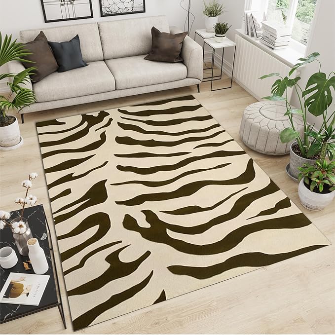 Black Brown Zebra Stripes Area Rug, Animal Inspired Art Print Large Rugs, Machine Washable Breathable Durable Carpet for Boys and Girls Nursery Bed Living Room Carpets Nursery Decor Rug,2 x 6ft