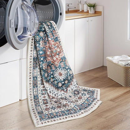 zesthome 6x9 Area Rug, Super Soft Washable Rugs for Living Room, Non-Slip Stain Resistant Vintage Rugs, Ultra-Thin Large Area Rugs (Navy Blue/Red,6'x9')