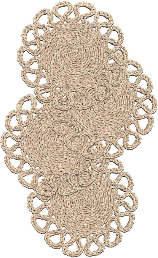13.8" Set of 4 Round Seagrass Placemats | Boho Woven Rattan Table Mats | Farmhouse Wicker Spring Plate Chargers Like Water Hyacinth, Corn Husk for Wedding, Party, Christmas, Events