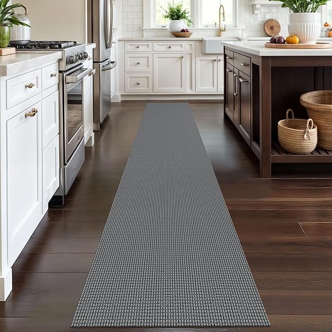 IOHOUZE Washable Runner Rug 2x12 Non Slip Rubber Backed Extra Long Hallway Runner Entryway Runner Indoor, Kitchen Rugs Woven Cotton Floor Carpet for Hall Entrance, Dark Grey