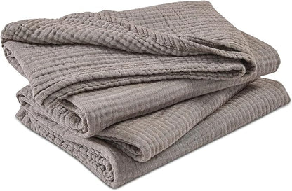 EMME Cotton Muslin Queen Blanket Bed Layering Bedspread Coverlet Breathable Gauze Soft Lightweight Blankets (Heather Brown, 90"x90")