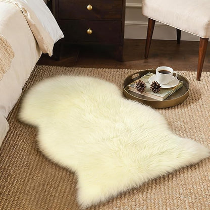 GENIMO 2x3 Fluffy Faux Fur Rug, Ultra Soft Shaggy Sheepskin Rug, High Pile Suede Backed Plush Area Rugs for Bedroom Living Room Indoor Floor Chair Cover Sofa, Cream