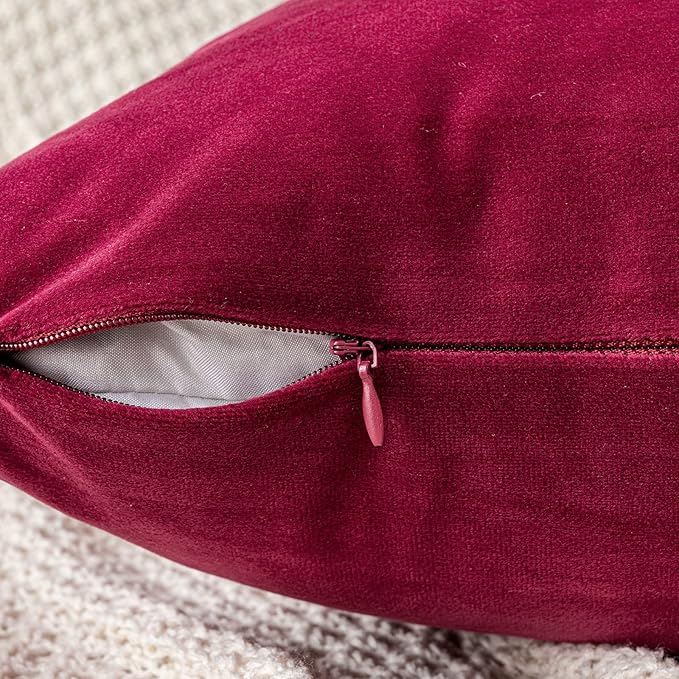 EMEMA Pack of 2 Velvet Christmas Throw Pillow Covers Decorative Square Pillowcase Soft Solid Cushion Case for Sofa Bedroom Chair Car 18x18 Inch Red Wine