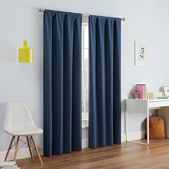 ECLIPSE Kendall Modern Blackout Thermal Rod Pocket Window Curtain for Bedroom or Living Room (1 Panel), 42 X 84, Denim