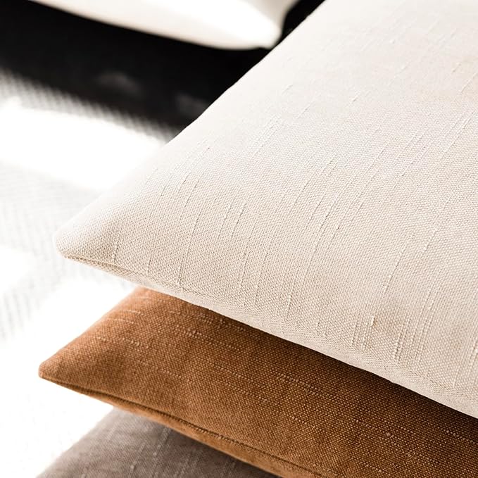 Foindtower Pack of 2 Soft Textured Throw Decorative Pillow Covers Lumbar Accent Solid Cushion Cover Cozy Neutral Farmhouse Pillow Case for Couch Sofa Bedroom Living Room 12x20 Inch, Light Beige