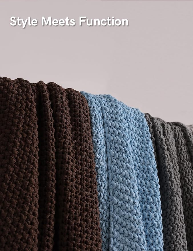 YnM Chunky Cotton Knit Throw Blanket, Cable Knit Throws for Bed Couch Sofa, Comfy & Relaxing, Decorative Piece for Farmhouse Modern Boho Rustic Scandinavian Chic Vibe, Chocolate Brown 60x80 Inches