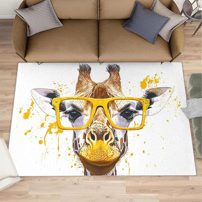 Giraffe 5x7 Area Rugs for Living Room, Funny Animals Washable Non Slip Rugs, Pop Art Low Pile Print Rug for Bedroom, Dining Room, Home Office