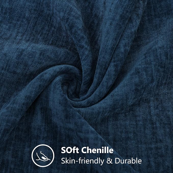 decorUhome Chenille Navy Blue Spring Throw Pillow Covers 26x26 Inch Set of 2, Decorative Soft Couch Pillow Covers Solid Dyed Accent Farmhouse Neutral Square Pillow Cases for Sofa