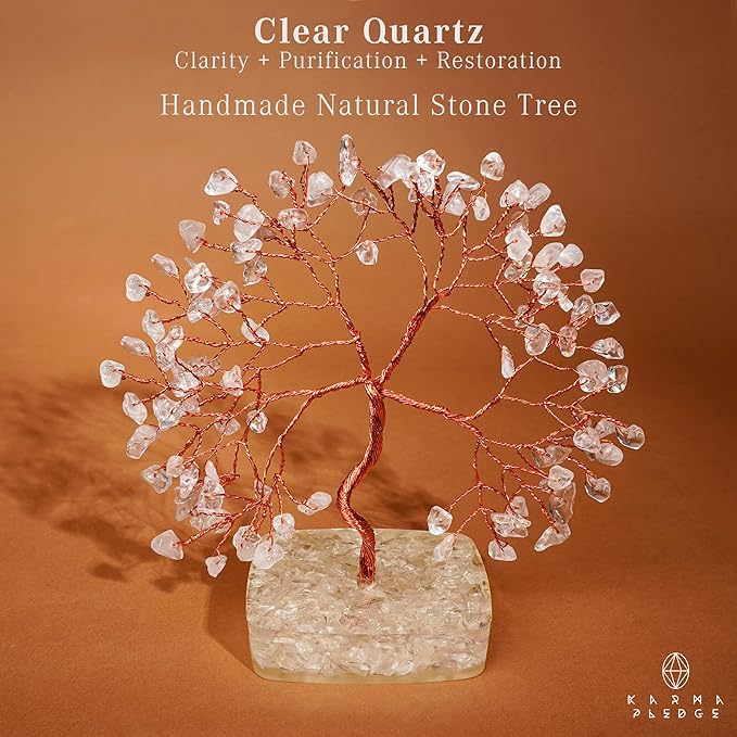 Clear Quartz Crystal Tree of Life Spiritual gifts for Women, 7 Chakra Reiki Healing Crystals for Positive Energy & Good Luck, Money Bonsai Trees, Handmade Feng Shui Home and Office Decoration