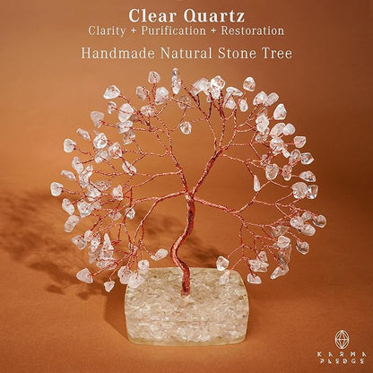 Clear Quartz Crystal Tree of Life Spiritual gifts for Women, 7 Chakra Reiki Healing Crystals for Positive Energy & Good Luck, Money Bonsai Trees, Handmade Feng Shui Home and Office Decoration