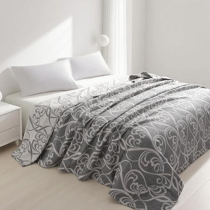 NTBAY 3 Layers Cotton Muslin 88x92 Queen Bed Blanket, Super Soft Breathable Thermal Yarn Dyed Quilt for Adults, Perfect Lightweight Blanket for Couch Sofa Bed All Seasons, Grey Paisley