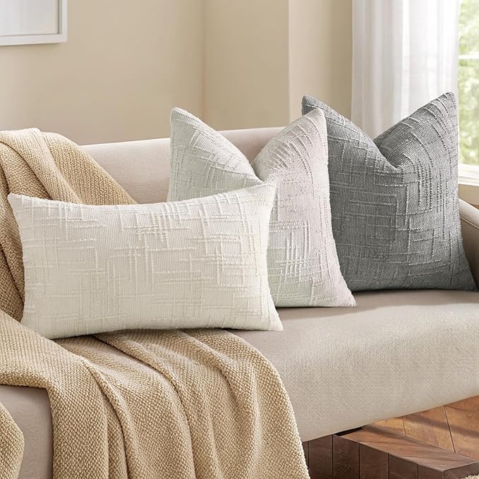 decorUhome Spring Light Grey Chenille Throw Pillow Covers 16x16 Set of 2 Textured Slubby Couch Pillow Covers Farmhouse Accent Modern Neutral Decorative Pillow Cases for Bed Sofa Living Room