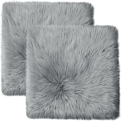 Softlife Grey Faux Fur Sheepskin Chair Cover 2 PCs Seat Cushion Pad Super Soft Area Rugs for Living Bedroom Sofa Dorm (1.6ft x 1.6ft)
