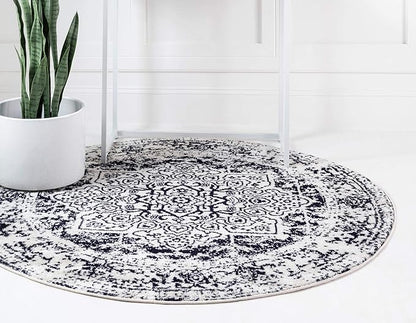 Rugs.com Arlington Collection Rug – 8 Ft Round Blue Medium-Pile Rug Perfect for Kitchens, Dining Rooms