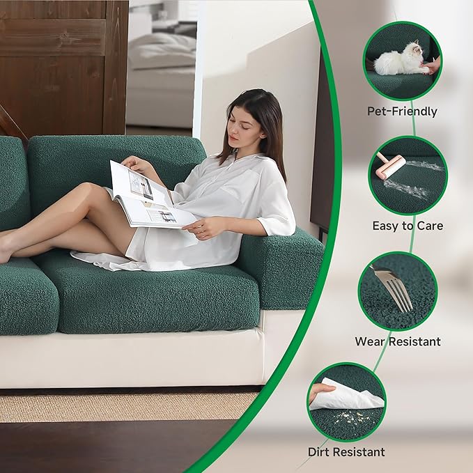 Couch Cushion Covers for Sectional Sofa, Stretch Soft Sofa Slipcovers Washable Wear-Resistant Universal Furniture Protector for Living Room(1 Piece Loveseat Cover, Green)