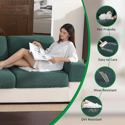 Couch Cushion Covers for Sectional Sofa, Stretch Soft Sofa Slipcovers Washable Wear-Resistant Universal Furniture Protector for Living Room(1 Piece Loveseat Cover, Green)