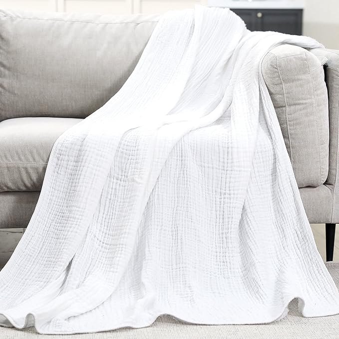 Yoofoss Muslin Blanket 100% Organic Cotton Large Twin Size 60" x 80" for Bed Couch Summer Gauze Blanket for Adults Lightweight and Breathable White