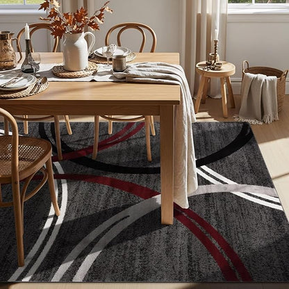 Rugshop Modern Wavy Circles Design Non-Shedding Area Rug, Carpet for Living Room, Dining Room, or Bedroom, Red, 5'3" x 7'3"