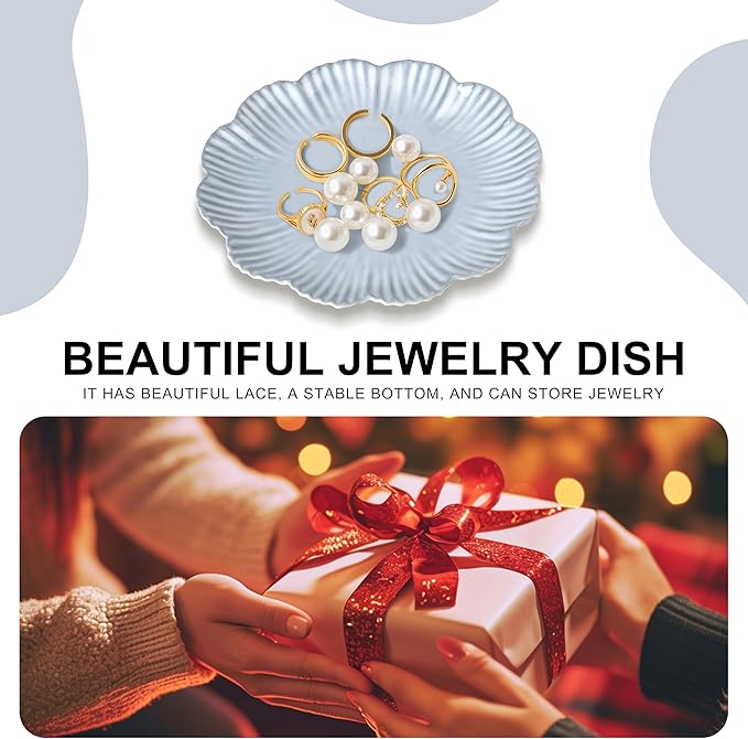Ceramic Jewelry Dish, Decorative Tray for Rings Earrings Necklaces Bracelet Watch Keys, 4.50" Trinket Tray as Gifts for Women (Antique Flower)