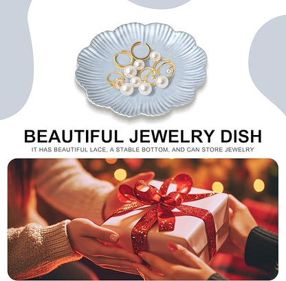 Ceramic Jewelry Dish, Decorative Tray for Rings Earrings Necklaces Bracelet Watch Keys, 4.50" Trinket Tray as Gifts for Women (Antique Flower)