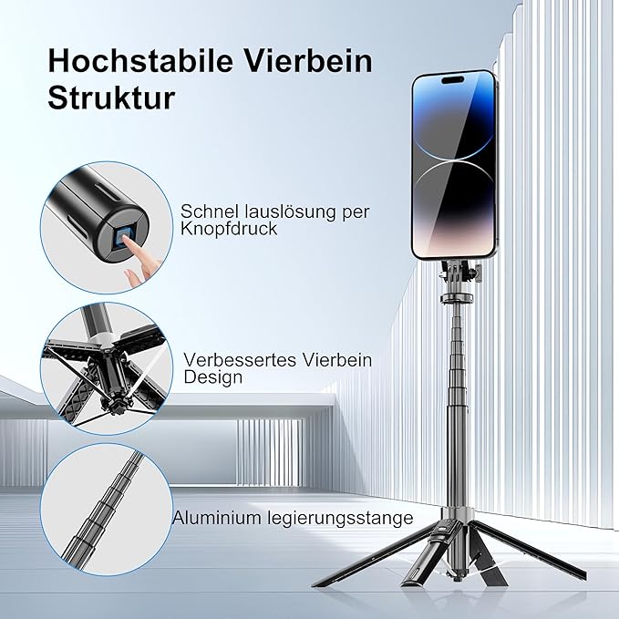 FOURPILLARS Magnetic Phone Tripod, 53" Selfie Stick Tripod for iPhone with Remote & 2 in 1 Magnetic Holder, 360° Rotating Portable Cell Phone Stand for Video Recording, Compatible with Android, Camera