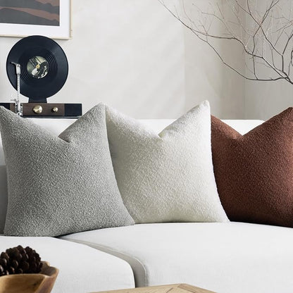 Throw Pillow Covers 18 x 18 Inch Set of 2, Decorative Cream White Soft Boucle Accent Textured Pillow Cover, Cozy Neutral Cushion Pillow Case for Couch Sofa, Bedroom, Living Room Decor
