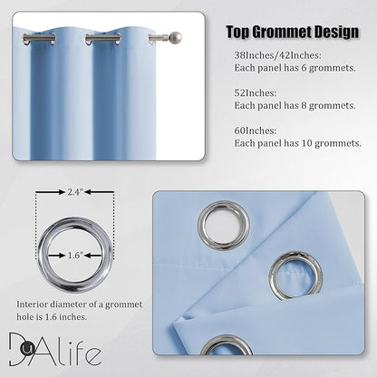 DUALIFE Sky Blue Blackout Curtain Panels/Drapes for Living Room 96 Inch Length Solid Energy Efficient Room Darkening Bedroom Curtains Thermal Insulated Grommet Top 52x96 Inches Cerulean 2 Panels