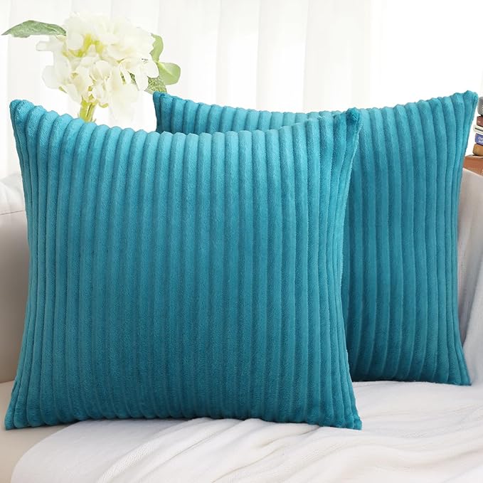 Simmore Decorative Spring Euro Sham Throw Pillow Covers 22x22 Set of 2, Soft Natural Plush Flannel Double-Sided Fluffy Couch Pillow Covers for Sofa Living Room, Teal