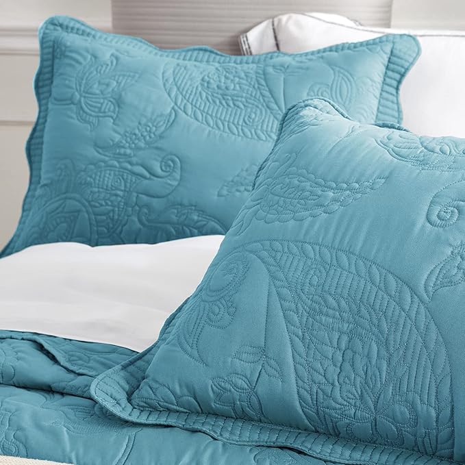 HZ & HY Oversized King Bedspread, Quilted Coverlet Bedding Set, Lightweight Thin Comforter, Reversible, Luxurious, 5 Piece, 100% Microfiber, Blue