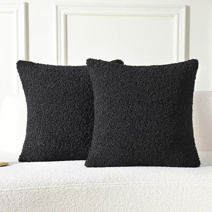FUTEI Black Throw Pillow Covers 22x22 Inch Set of 2,Furry Faux Fur Teddy Boucle Textured Cushion Covers,Soft Fluffy Decorative Pillow Case,Home Decor for Couch Bed Living Room Office Car