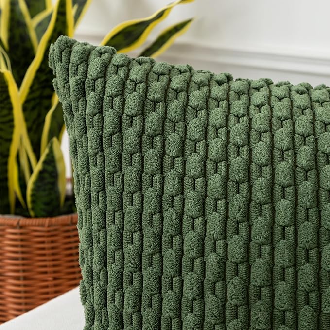 Kevin Textile 20x54 Inch Long Body Lumbar 1 Pack Boho Decorative Throw Pillow Cover Soft Striped Corduroy Rectangle Cushion Case Farmhouse Accent for Living Room Couch Sofa Bed, Moss Green