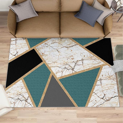 Emerald Green Marble Rug Modern Geometric Marble Area Rugs Light Luxury Geometric Striped Carpet Vintage Stone Crack Rug for Bedroom Living Room 5x8ft